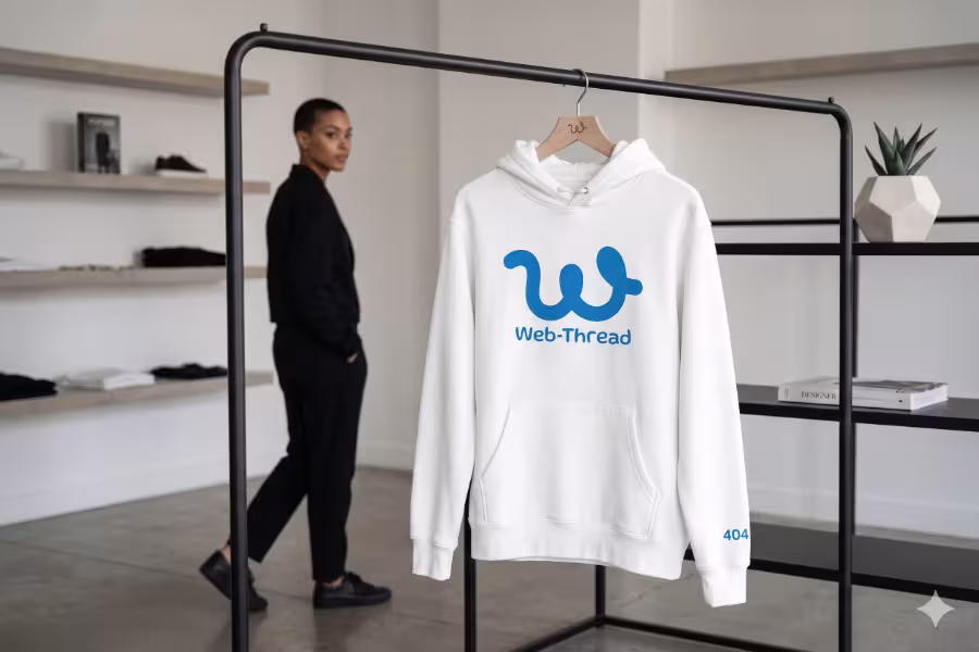 Minimalist streetwear lifestyle photography. A sleek, matte-black metal clothing rack stands in a bright, modern boutique setting.